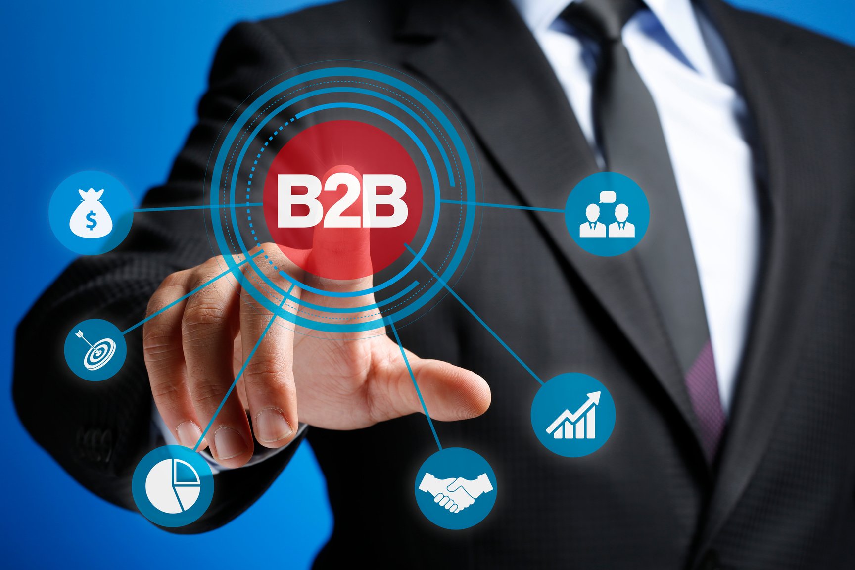 Businessman Pressing B2B Virtual Icon